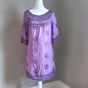 Anthropologie Tracy Reese Silk Dress Boho Embroidered Purple Cottagecore 2